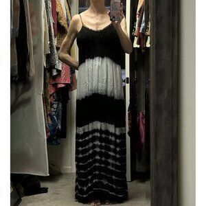 Anthropologie Black Tie Dye Motif Dress Beaded Neckline NWT Size M